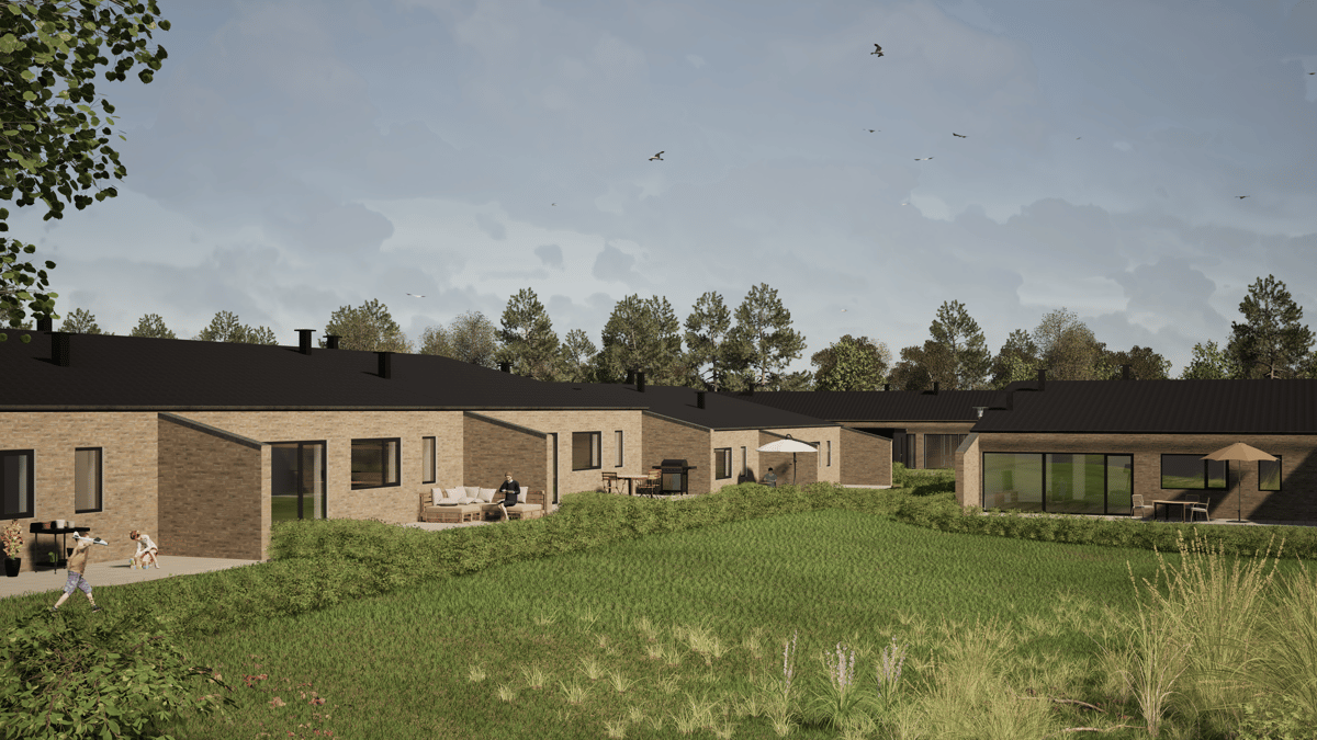 Terrasser mod grønt areal (3D Visualisering)